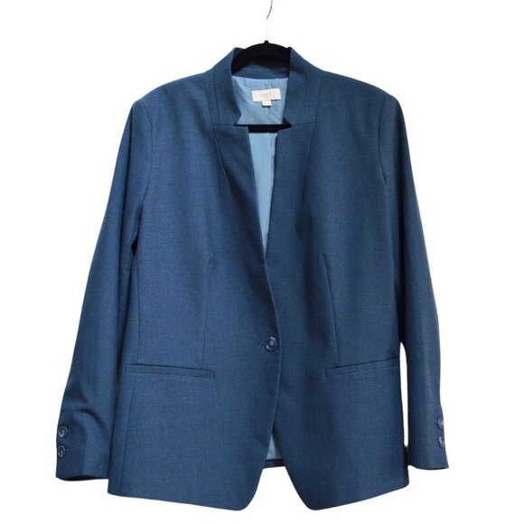 LOFT Outlet Notch Collar Blue Black Herringbone Blazer Jacket Office Workwear - Picture 1 of 12